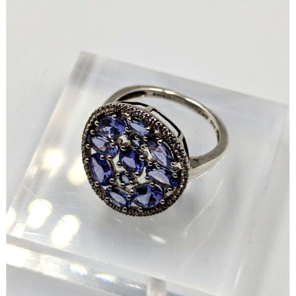 Sterling Silver 925 SNJ Tanzanite White Topaz MCM Style Statement Ring Sz 9 - Picture 7 of 16